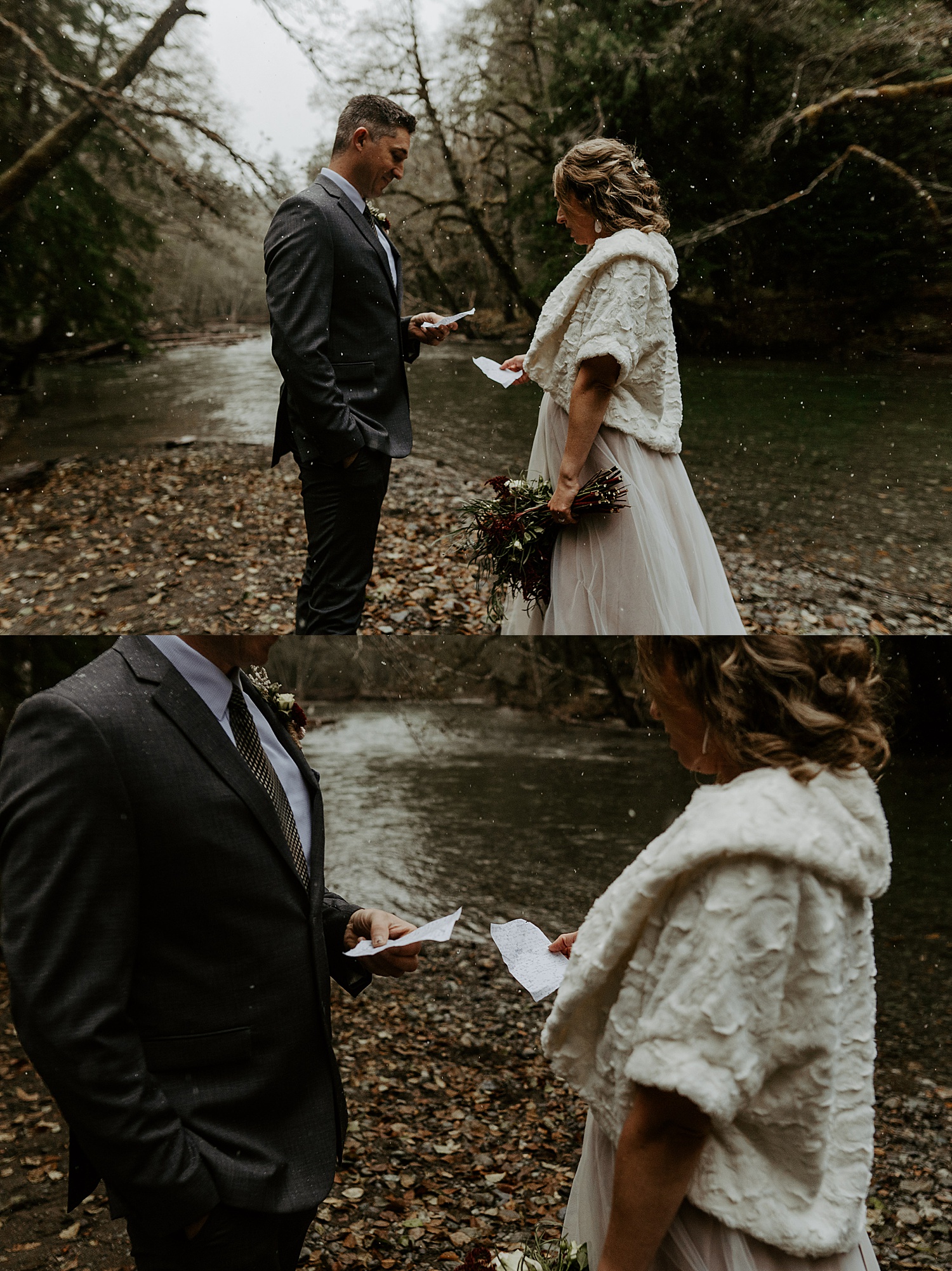 Mount Rainier riverside elopement ceremony