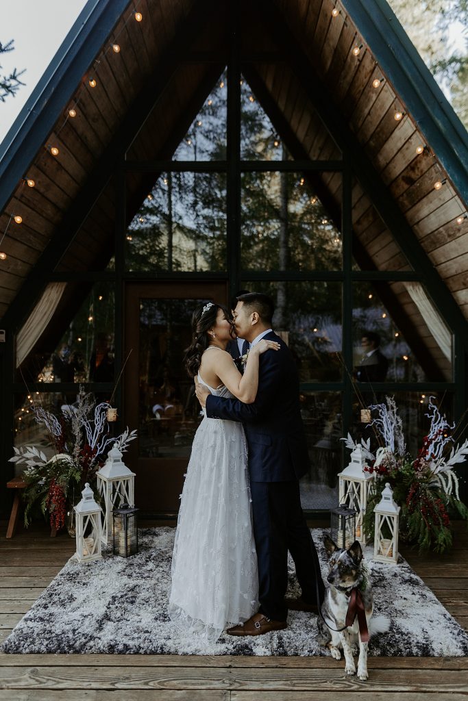 A-frame cabin elopement ceremony