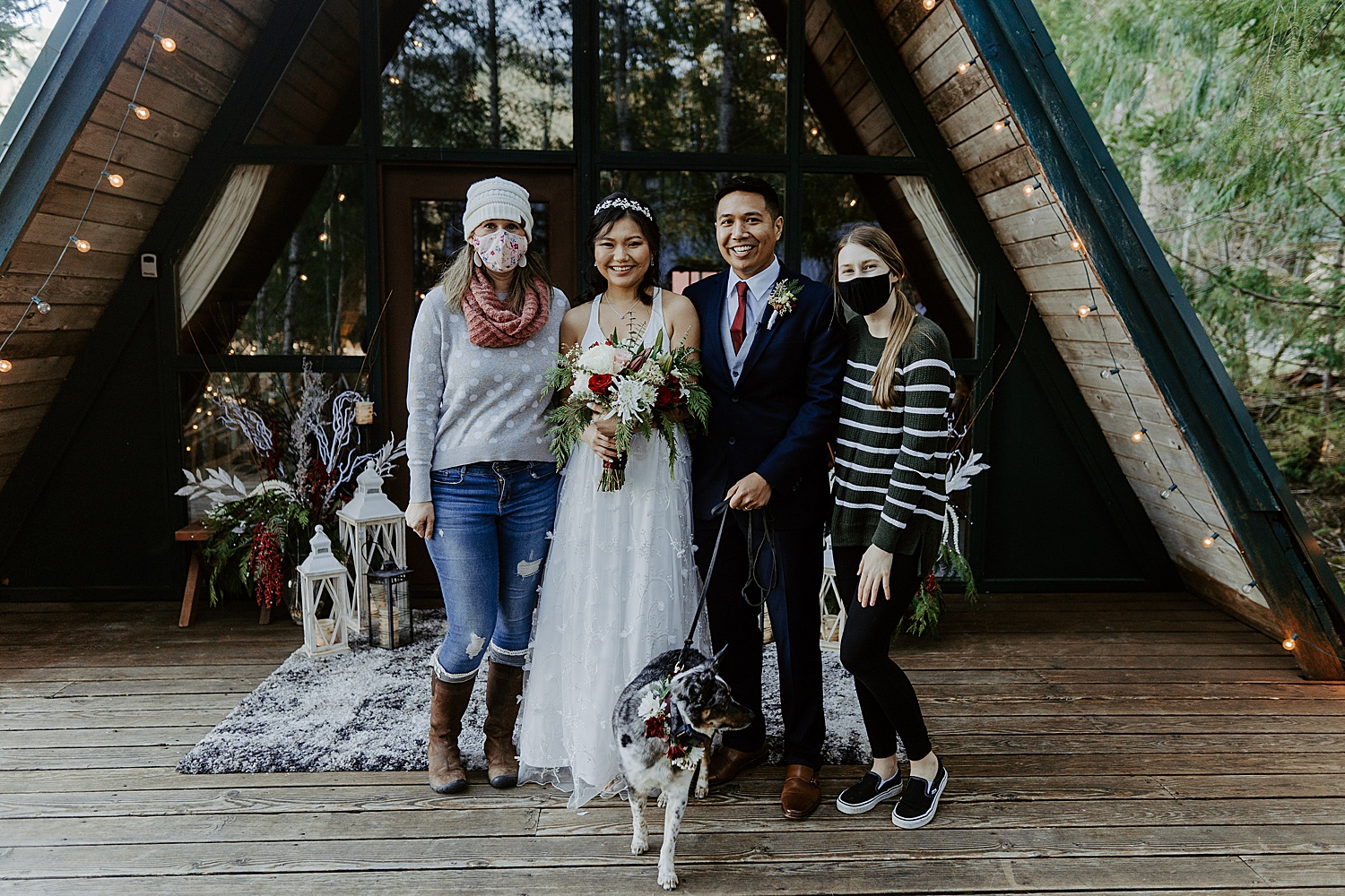 A-frame cabin elopement ceremony