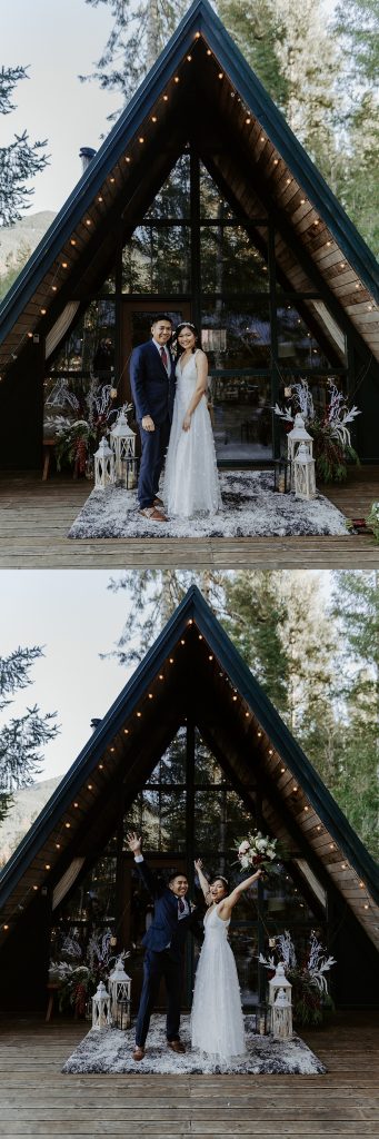 A-frame cabin elopement portraits