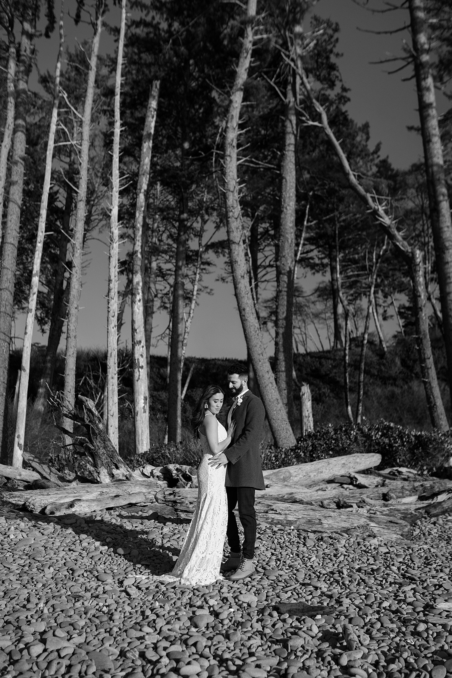 black and white washington coast elopement formal portraits