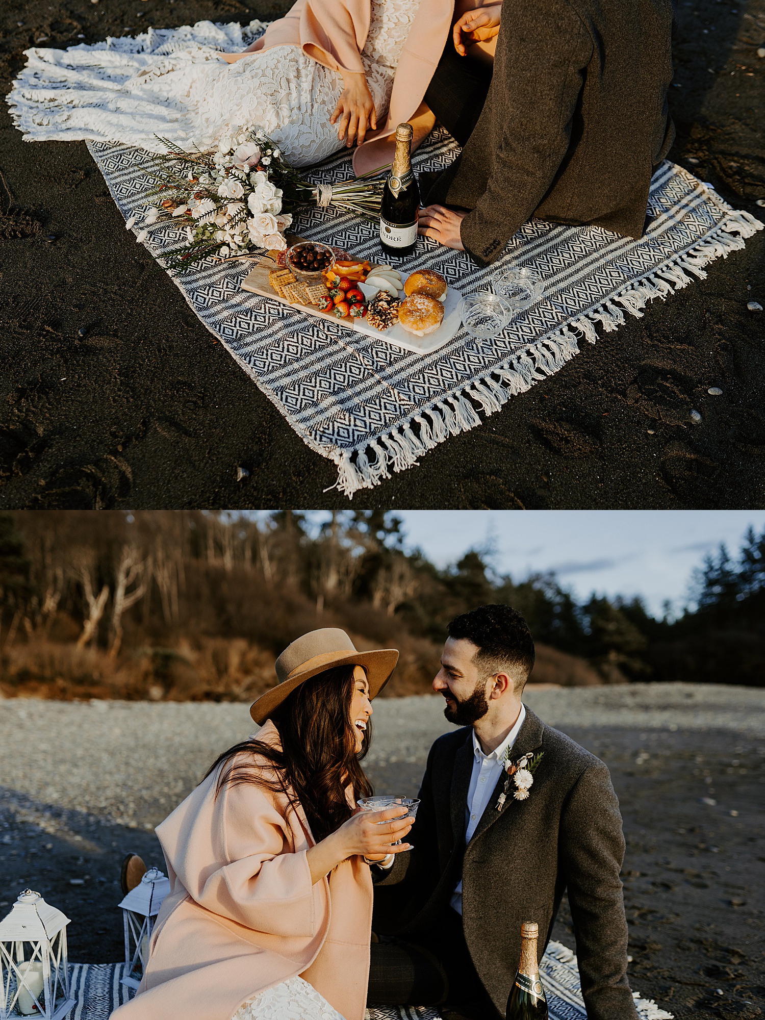elopement picnic on the washington coast with donuts and a charcuterie board