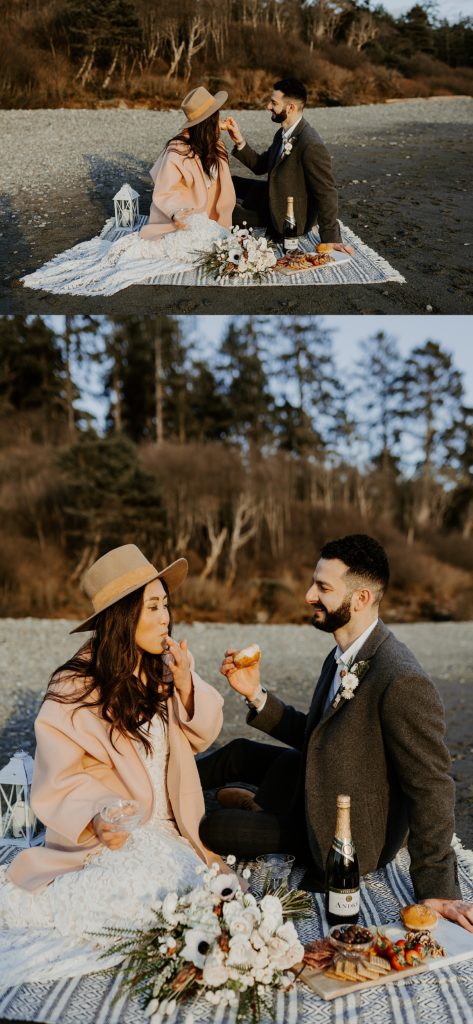 elopement picnic on the washington coast with donuts