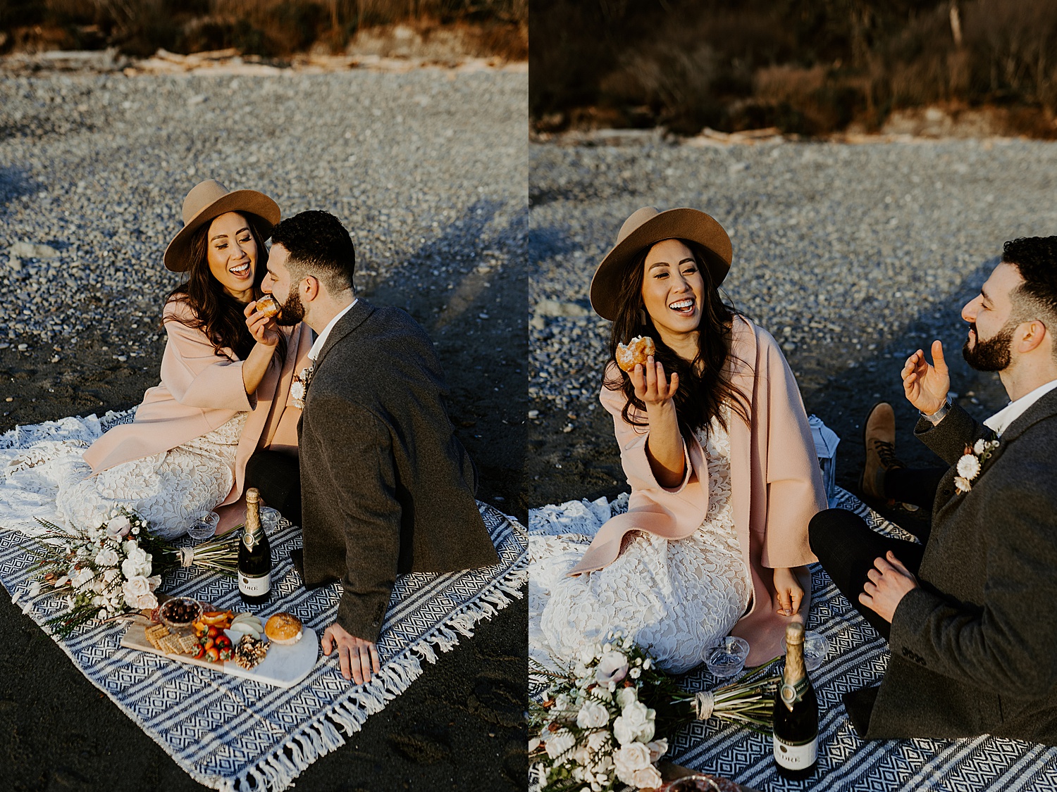 elopement picnic on the washington coast with donuts