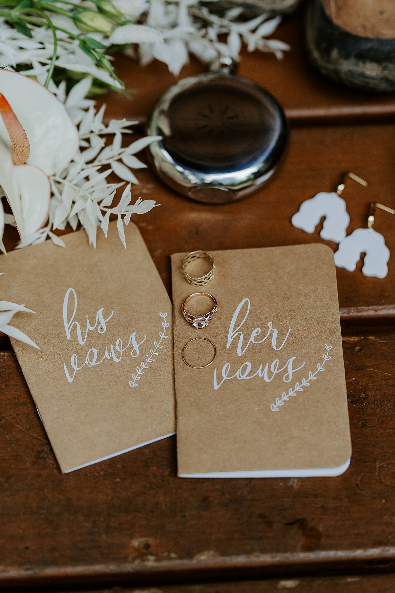 winter elopement rings and vow book details