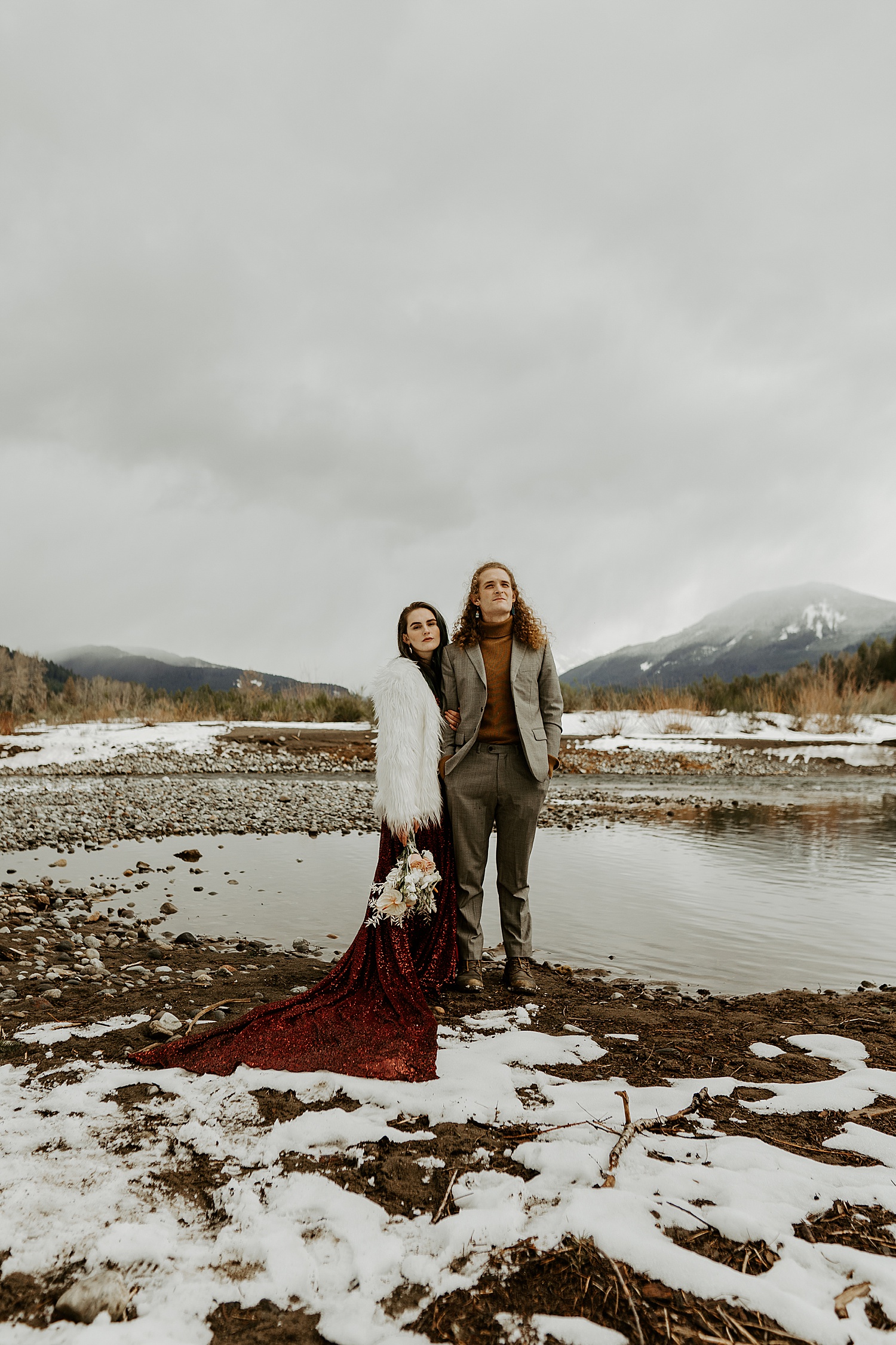 riverside winter elopement in the mountains