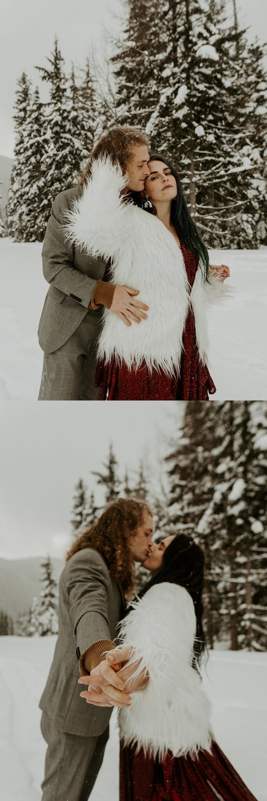 snowy washington winter elopement couples portraits