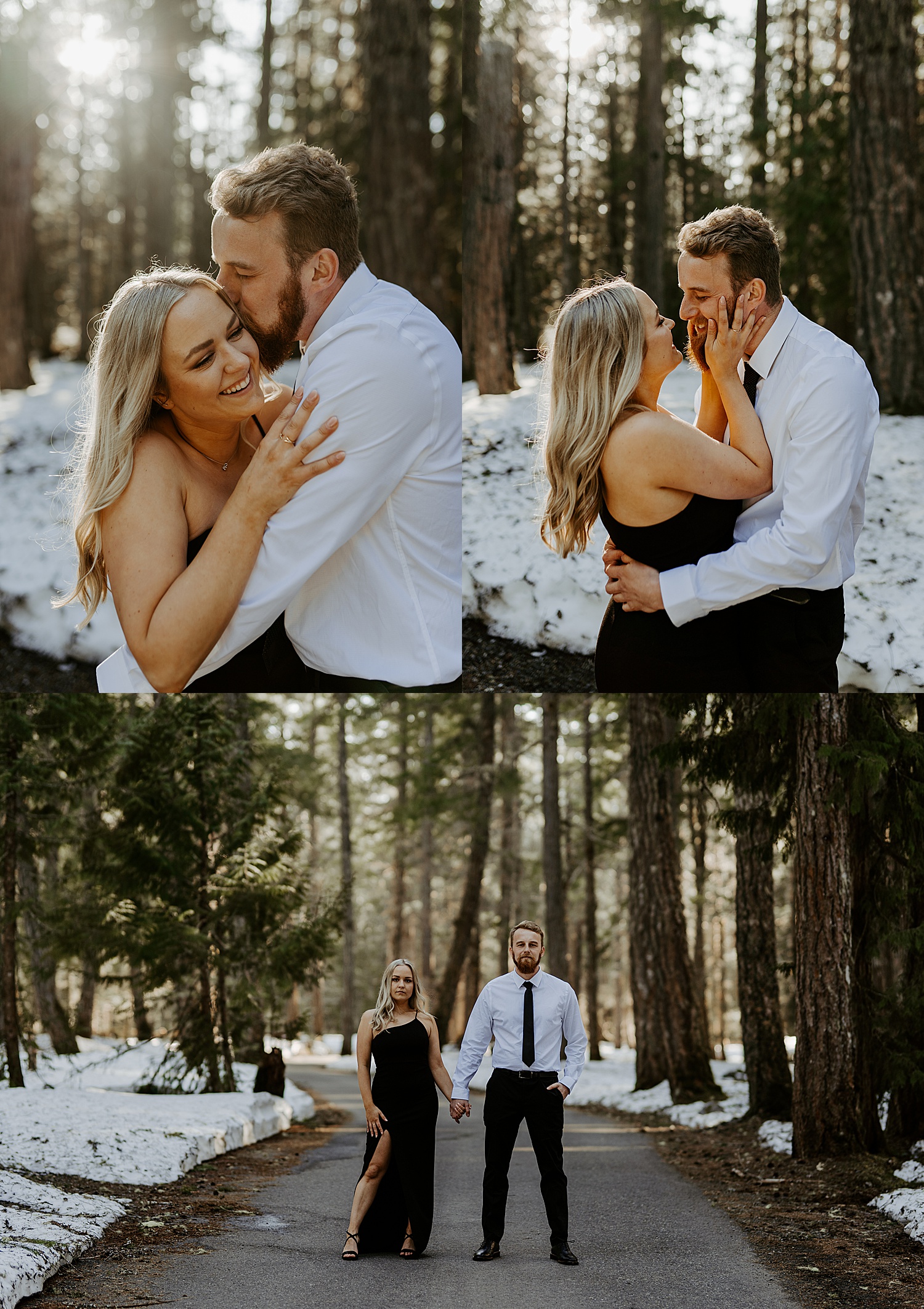 couple kissing and holding each other in the forest