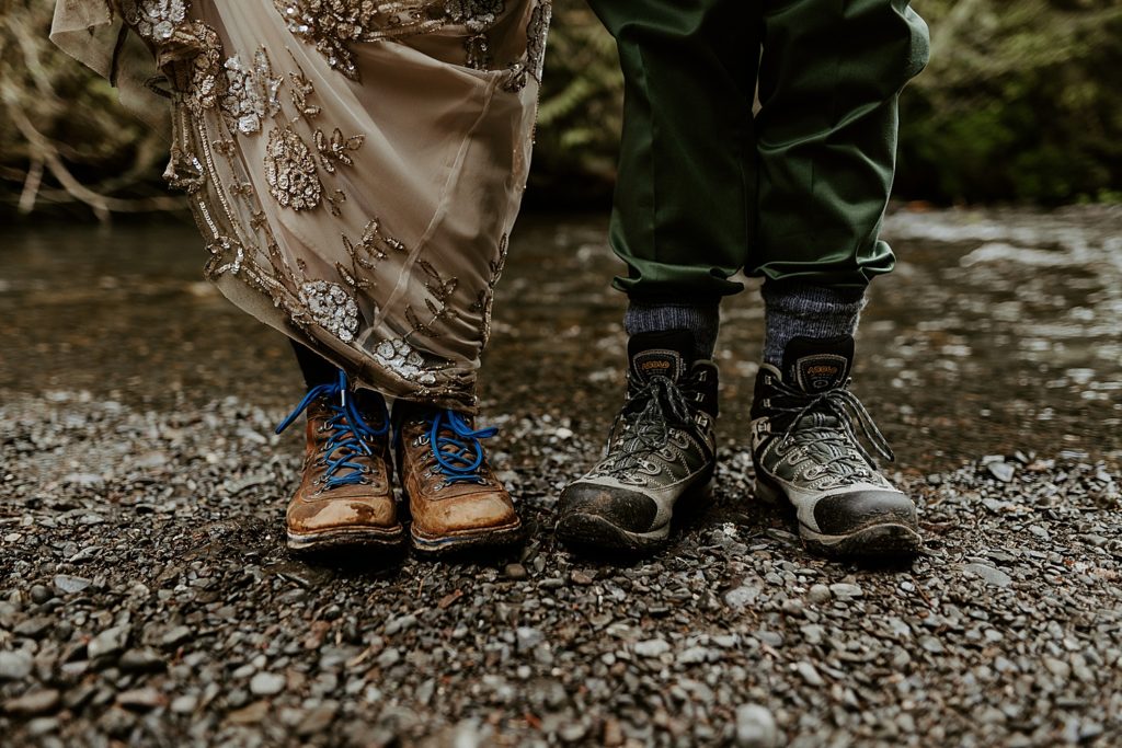 olympic national park forest elopement couples hiking boots