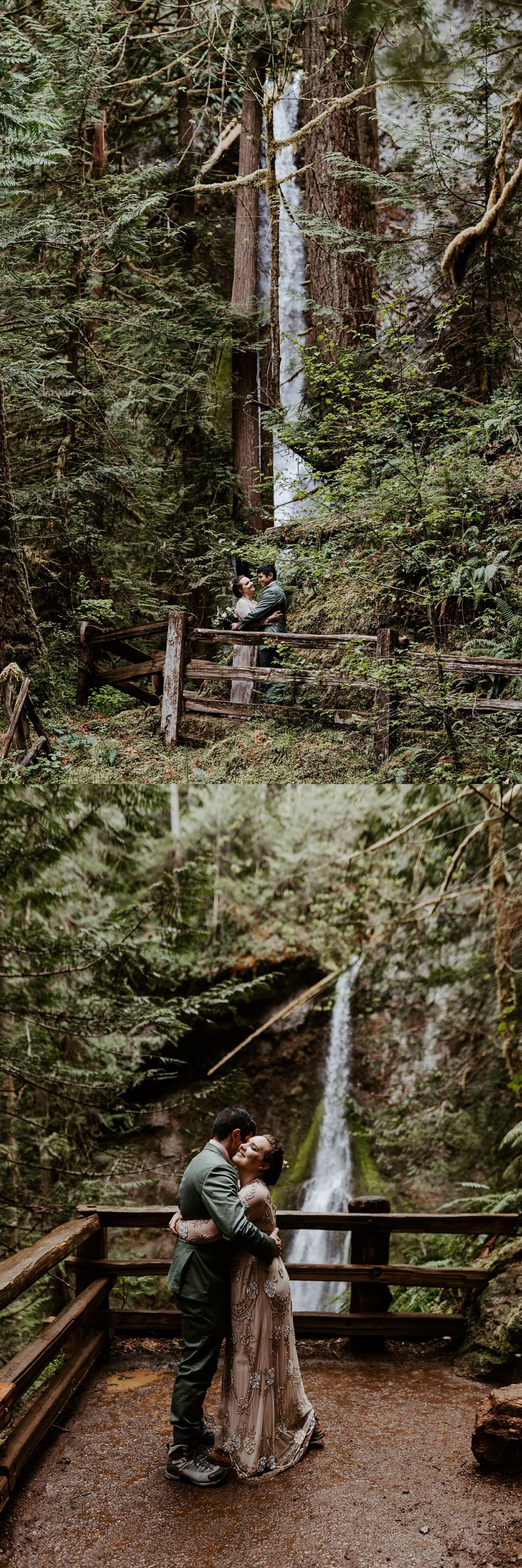 olympic national park forest elopement couples portraits by a waterfall