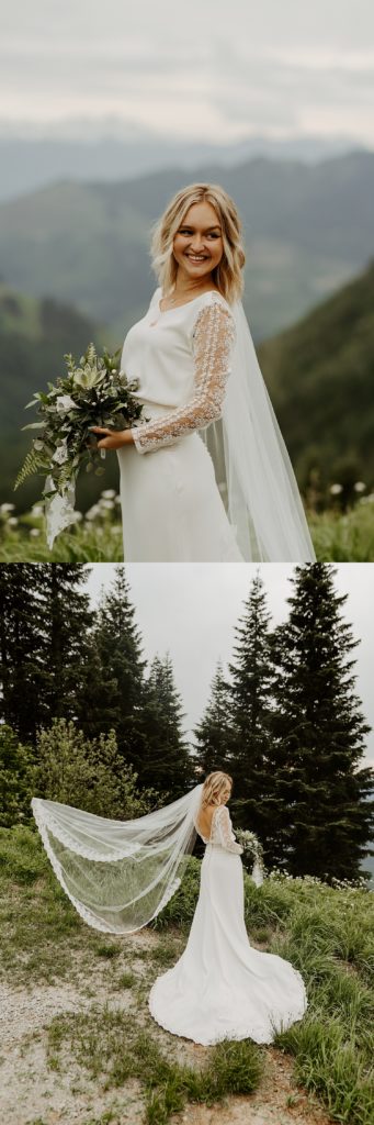 bride portraits at sunrise in the mountains