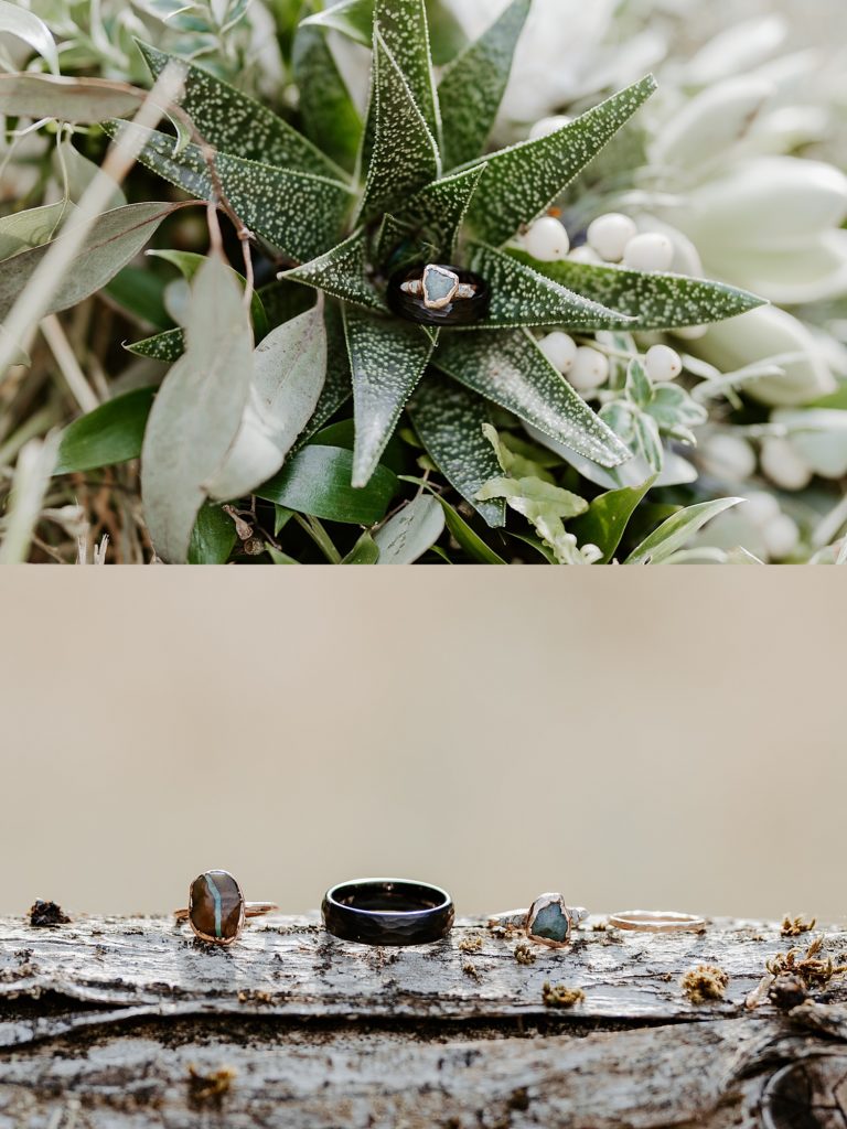 unique wedding ring and black wedding band