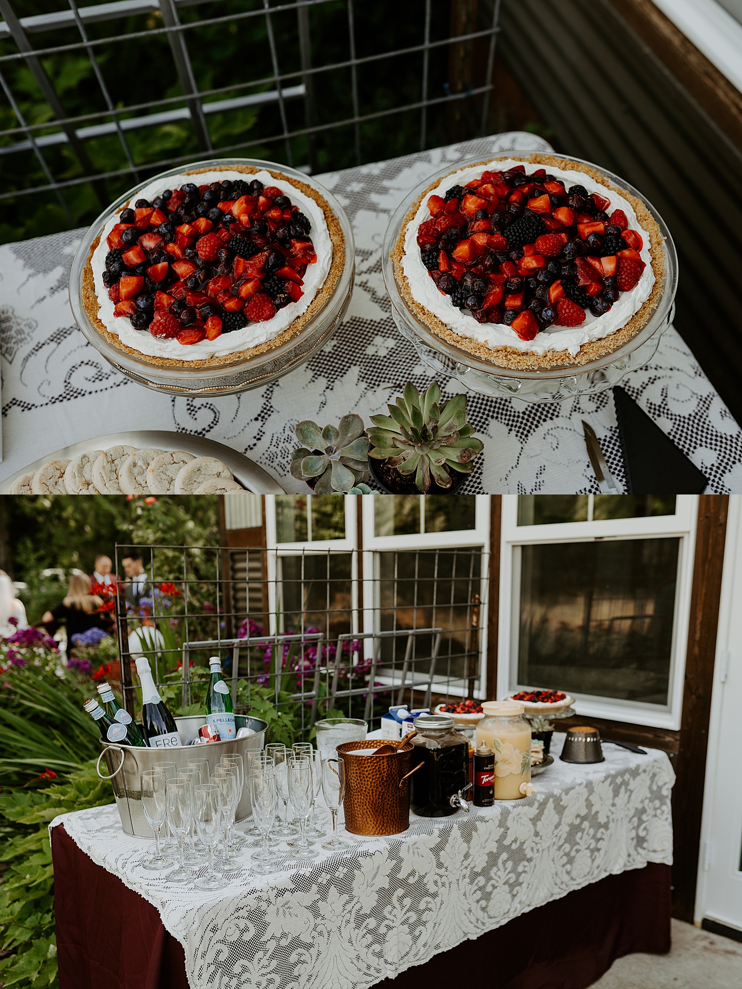 berry pies and wedding reception drink bar