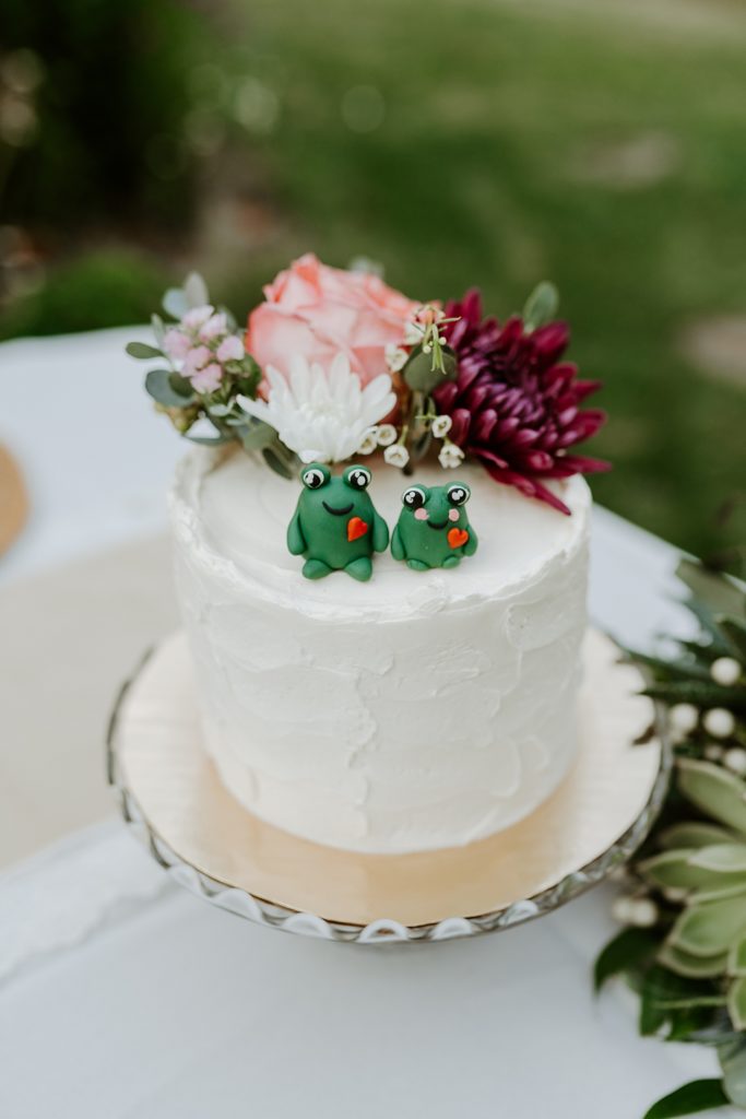 wedding cake with two frogs