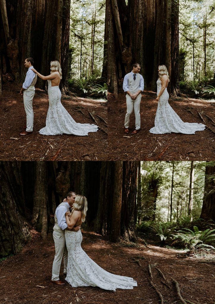 Couples first look in the Redwoods National Park