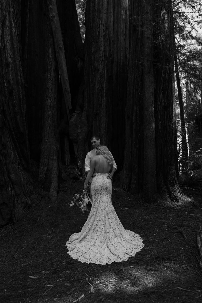 Black and white Redwoods elopement photo