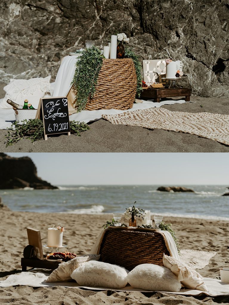 Beach elopement picnic