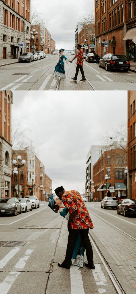 urban couple portraits in the streets of Seattle