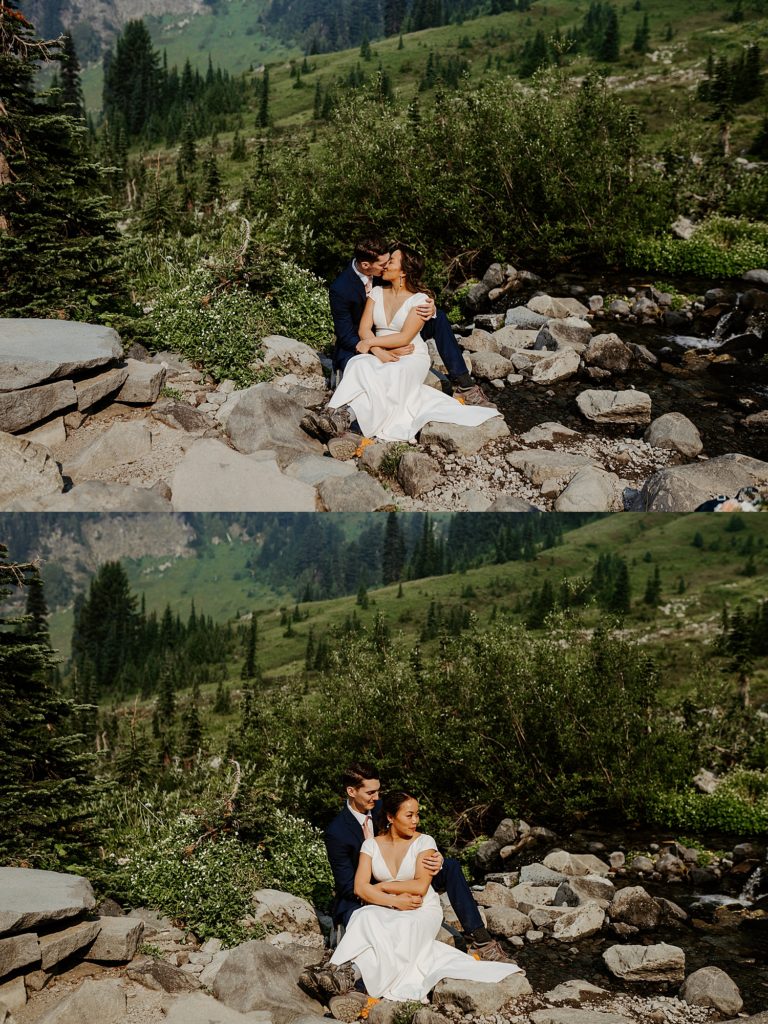 eloping couple portraits by a river