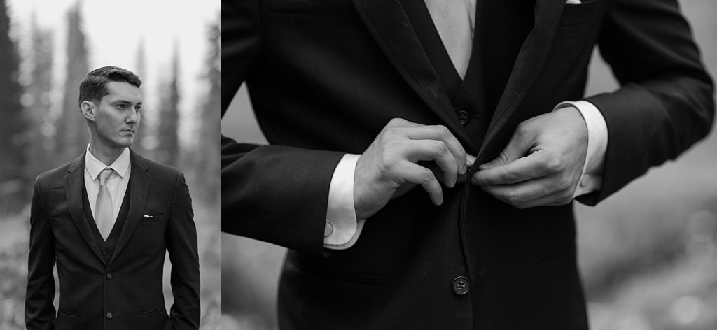 black and white portraits of groom