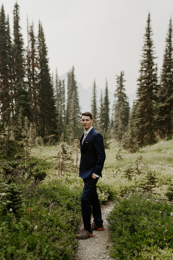 hiking elopement groom portrait