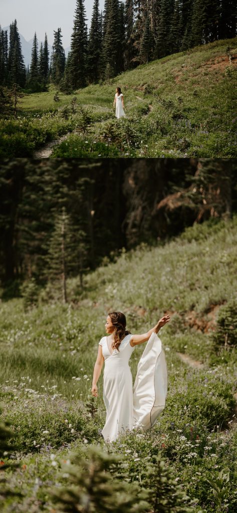 bridal portraits at mount rainier in the forest