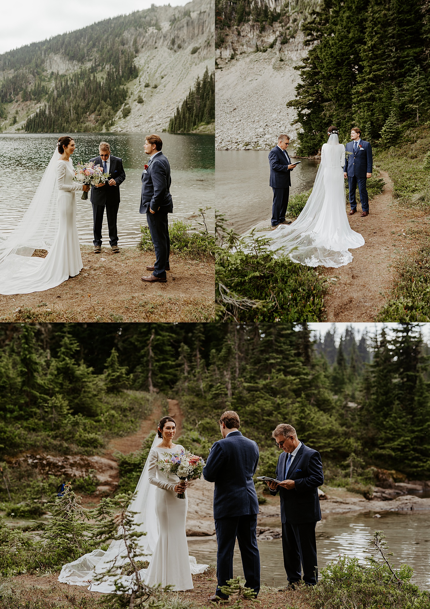 intimate elopement ceremony at a lake in mount rainier