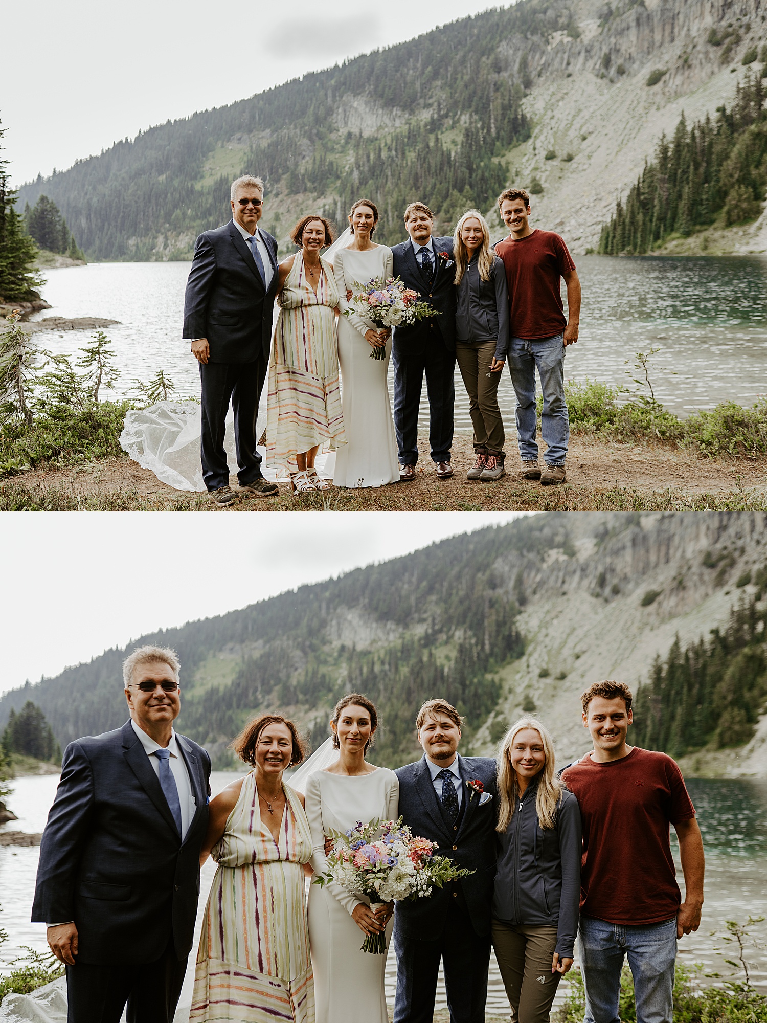 small elopement family photos at a lake