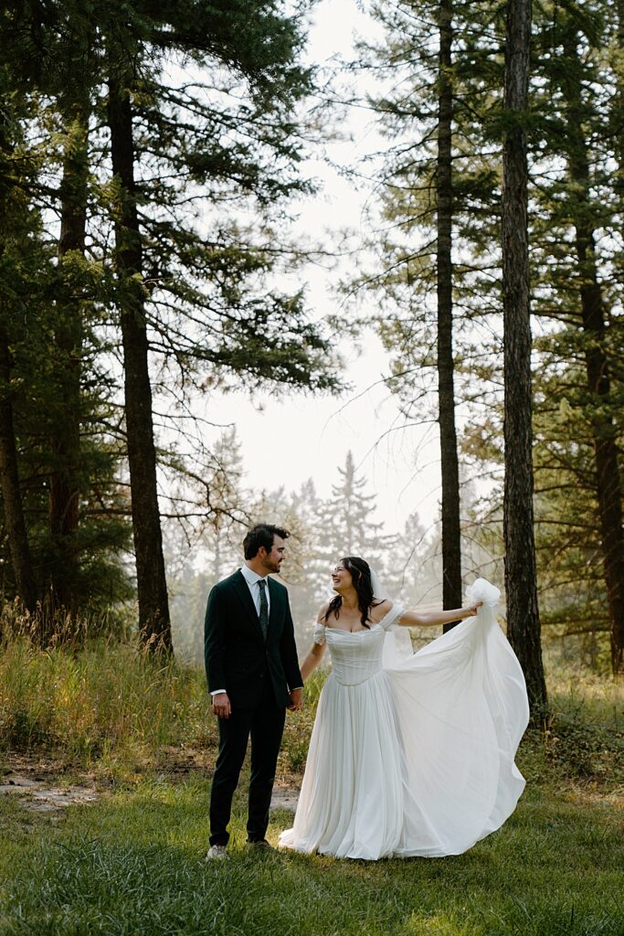 Forest portrait of elopement couple outside Glacier National Park.