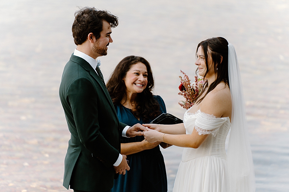 Glacier National Park elopement ceremony with an officiant at 10-mile pullout at Lake McDonald