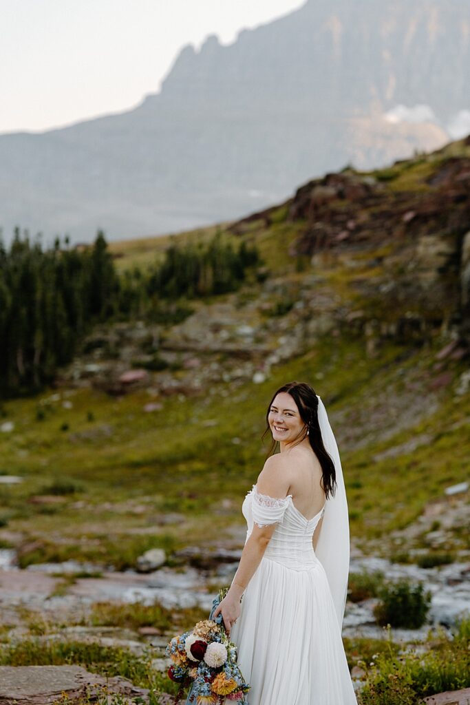 Bridal portrait at Logan Pass in Glacier National Park