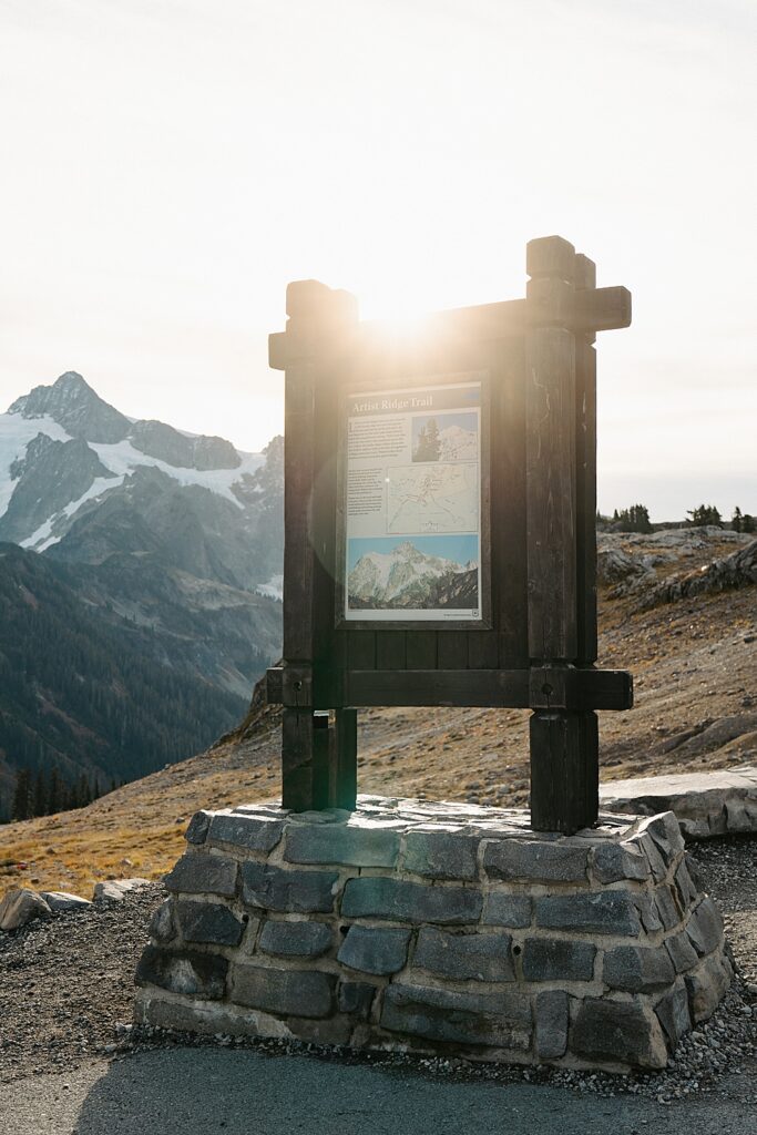 Artist Ridge Trail sign at sunrise